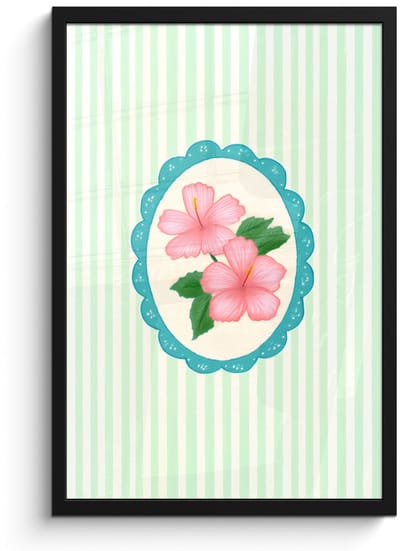 Poster in lijst - Fotolijst 40x60 cm - Posters - Bloemen - Ovaal - Strepen - Groen - Posterlijst zwart - Decoratie - Wanddecoratie woonkamer - Muurdecoratie slaapkamer