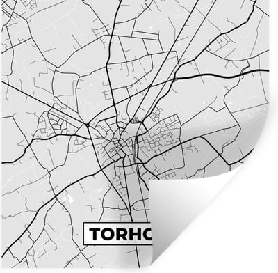 Muurstickers - Sticker Folie - Zwart Wit – België – Plattegrond – Stadskaart – Kaart – Torhout - 100x100 cm - Plakfolie - Muurstickers Kinderkamer - Zelfklevend Behang XXL - Zelfklevend behangpapier - Stickerfolie