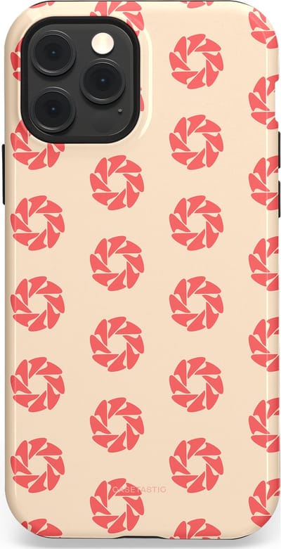 Casetastic hoesje geschikt voor Apple iPhone 12 / Apple iPhone 12 Pro - MagSafe - Dubbellaagse bescherming - Peach Bloem Cirkels - Fashion Case - Crème Koraal Perzik