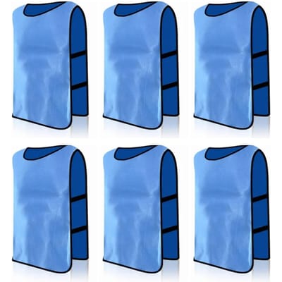 6 Pièces Gilet d'Entraînement de Football Couleur Vive Excellente Absorption d'Eau Gilet d'Entraînement d'Équipe de Football pour Adulte Bleu