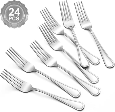 Set van 24 roestvrijstalen vorken van 20 cm - Tafelvorken, Dessertvorken en Bestek, vaatwasserbestendig en glanzend gepolijst voor thuisgebruik
