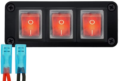 ProRide Wipschakelaar ON-OFF KCD4 - 2 Polig - 250V/16A - Inbouwpaneel 3-voudig - Met kabel en kapje - Rood indicatielampje