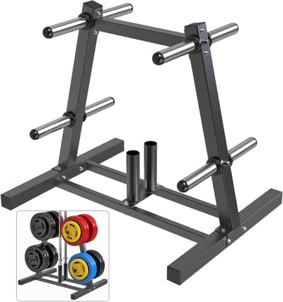Heavy Duty Dumbbell Plate Tree Rack met 1000lbs Capaciteit, 2-Inch Olympisch Plate Houder en Wielen, Bumper Plate Opslag en Dumbbell Organiser voor Thuisgym