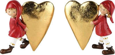 Dekoratief | Kindje m/hart, rood/goud, resina, 11x4x13cm, set van 2 stuks | A235286