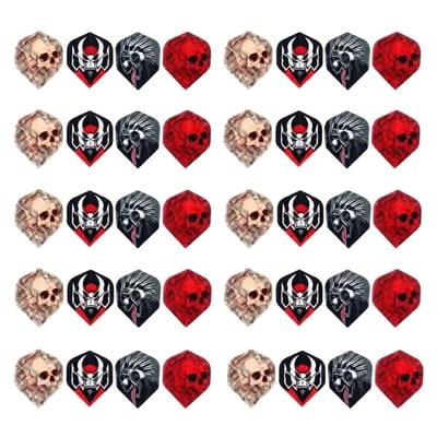 Multikleur dart flights set standaard vorm – PET dart vlucht veren voor heren en dames – dart flights met verschillende skull en grafische ontwerpen – set van 40 dart flights voor standaard dartpijlen