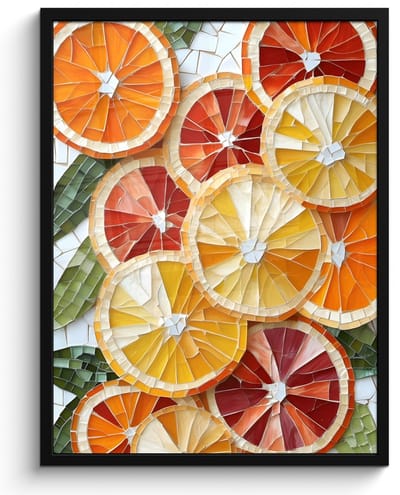 Poster in lijst - Fotolijst 50x70 cm - Posters - Schijfjes - Fruit - Oranje - Mozaïek - Posterlijst zwart - Decoratie - Wanddecoratie woonkamer - Muurdecoratie slaapkamer