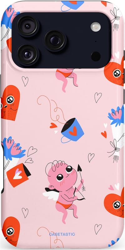 Casetastic hoesje geschikt voor Apple iPhone 17 Pro Max - MagSafe - Dubbellaagse bescherming - Cupido's Keuze - Fashion Case - Lichtgrijs Lichtroze Wit Rood