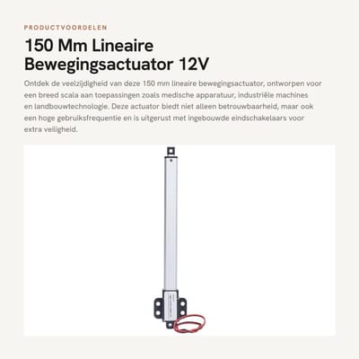 Dailygoods- Lineaire Actuator 150 Mm - 12V - Eindschakelaars - Stabiele Werking - Geluidsarm Ontwerp - Waterdicht
