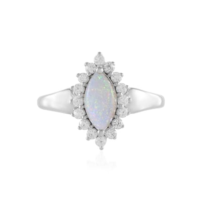 Cavill - Zilveren ring 925 Sterling platina geplateerd - Australische opaal 0 63 ct - 16 Tanzaniaanse zirkonen 0 61 ct - Elegante damesring