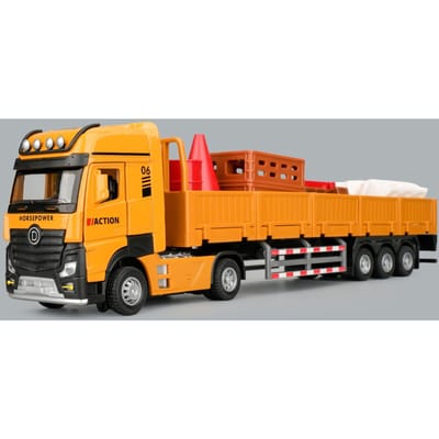 Diecast Wegenblokkade Transportvoertuig Auto Model Legering Technisch Transport Kiepwagen Voertuigen Semi-trailer Auto Model Kinderspeelgoed orange