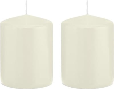 Trend Candles Cilinderkaars/stompkaars - 2x - ivoorwit - 6 x 8 cm - 29 branduren - met brandvertragende folie