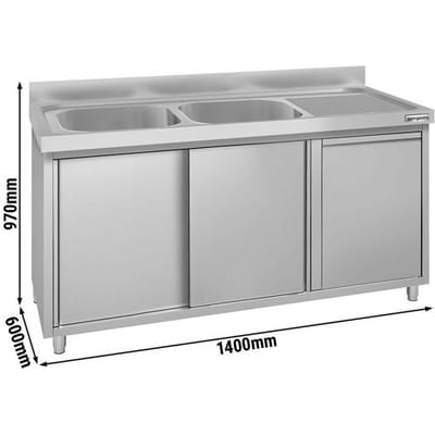 GGM Gastro Spülschrank ECO - 1400x600mm - mit Abfallbehälter & 2 Becken links