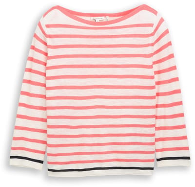 Tom Tailor - Gebreide trui met streepjesmotief - Maat XXL - coral offwhite navy stripe