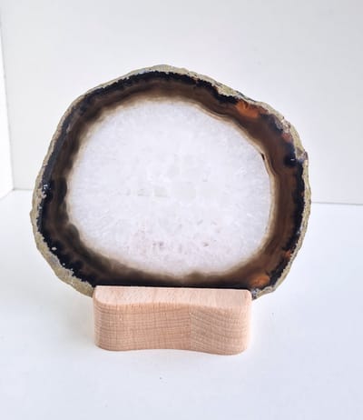 ThaleiaDesign - Agaat schijf met houten waxinelichthouder - Agaat - Edelstenen en mineralen - waxinelichtjes - kaars - woondecoratie - theelichthouder - interieur - sfeerlicht - moederdag cadeau - cadeau vrouw