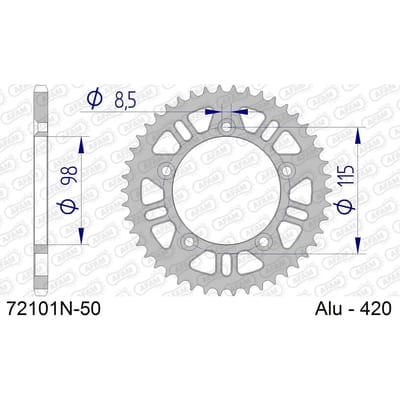Aluminium tandwiel achter Afam 420 50 dents