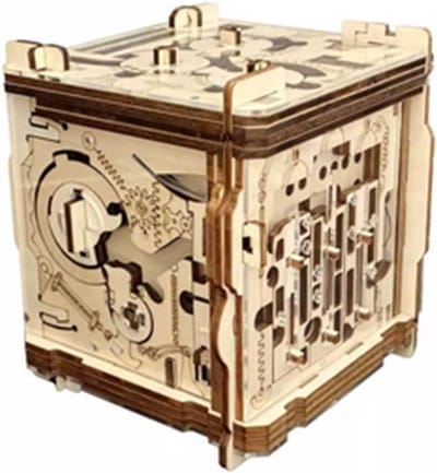 Houten Puzzeldoos - Hersenkraker Doos - Logica Oplossen - Historisch Ontwerp - 12 x 11 x 0.1 cm - Houtkleur