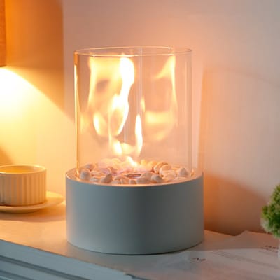 JHY DESIGN Bio Ethanol Sfeerhaard - Grote Tafelhaard - 28cm Hoog - Bio-Ethanol Haarden - Binnen & Buiten - Met Decoratieve Stenen