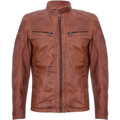 Marineblauw leren vintage gewatteerd racefietsjack met rits