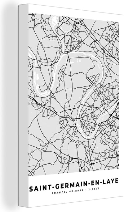 Canvas Schilderij Stadskaart – Frankrijk – Kaart – Saint-Germain-en-Laye – Plattegrond - 20x30 cm - Wanddecoratie