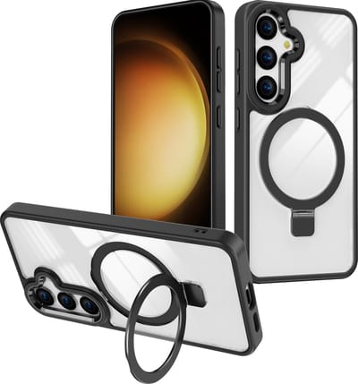 Hoesje Geschikt voor Samsung Galaxy S24 hoesje Zwart - kickstand Draaibare Ring Houder - Geschikt voor Magsafe