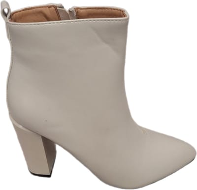 LUCKYSHOES-ENKELBOOTS-WHITE-BLOKHAK 9 CM-LEDERLOOK-37