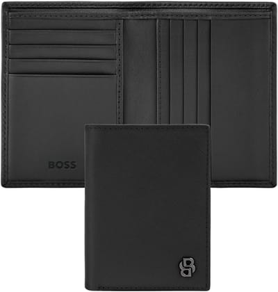 HUGO BOSS Leren kaarthoes Double B Card Case Saffiano Black zwart