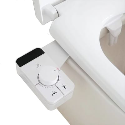 Bidet Toiletopzetstuk met 2 Zelfreinigende Sproeikoppen – Inclusief 3/8 T-Stuk Wateraansluiting – Instelbare Waterdruk – Achter- & Vrouwelijke Reiniging – Zonder Elektriciteit – Eenvoudige Installatie in 15 min – 3/8 Europese Standaard Excl. VK