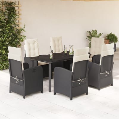 vidaXL - 7-delige - Tuinset - met - kussens - poly - rattan - zwart