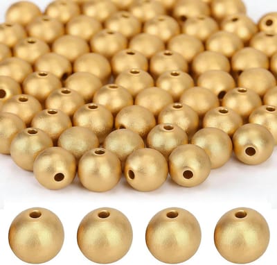 100 Stuks gouden houten kralen, 20mm ronde houten kralen voor DIY sieraden, decoratie en knutselen met een gat van 4-4,5mm