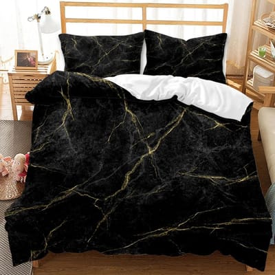Marmer Dekbedovertrek Set, Ongebruikelijk Edelsteen Onyx Steen Natuur Marmer Textuur Vloeiend Goud Zacht Polyester Dekbedhoes Queen King Size EU Single 135x200cm