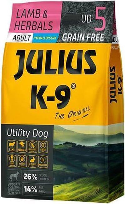 Julius K9 - Graanvrij hondenvoer - Hypoallergene hondenbrokken met lam & aardappel - Voor volwassen honden - 3kg