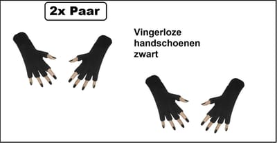 2x Paar vingerloze handschoen zwart Milano - Winterfeest Feest festival thema feest party optocht themafeest