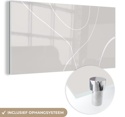MuchoWow® Glasschilderij 40x20 cm - Schilderij acrylglas - Line art - Abstract - Pastel - Foto op glas - Schilderijen