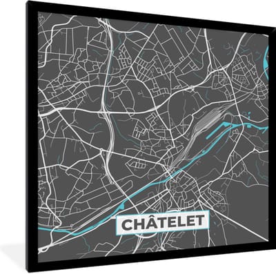 Fotolijst incl. Poster - Kaart – Plattegrond – Stadskaart – Châtelet – België - Grijs - 40x40 cm - Posterlijst