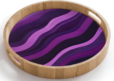 Dienblad rond 40x40 cm - Schootdienblad hout - Lijnen - Golven - Paars - Abstract - Borrelplank rechthoek - Plateau houten dienbladen