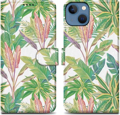Cadorabo Hoesje geschikt voor Apple iPhone 14 - Design Groen Regenwoud No. 8 - Beschermhoes Case Cover met magnetische sluiting, standaardfunctie en kaartvakje