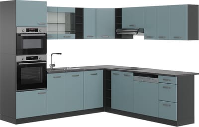Vicco Hoekkeuken R-Line, Blauw-grijs/Antraciet, 247 x 237 cm, WB Antraciet