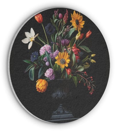 Akoestisch wandpaneel rond 50x50 cm - Vilt schilderij Zonnebloemen - Boeket - Kleurrijk - Ronde akoestische panelen - Geluidsdempende wanddecoratie - Geluidsisolatie wandcirkel - Muurdecoratie geluidspanelen