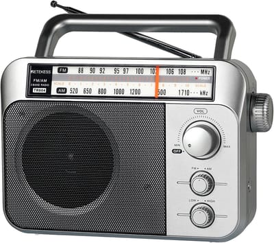 Noodradio - Retekess Draagbare radio - Werkt op batterijen en op Netstroom - Retro radio - FM radio - Keukenradio - Noodradio Denk Vooruit - Handvat - Koptelefoonaansluiting - Zilver (TR604) -Vaderdagcadeau