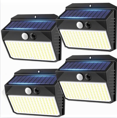 Zonnelampen Buiten met Bewegingsmelder - 4 Stuks, 150 LEDs, 3 Modi, IP65, Tuin & Garage