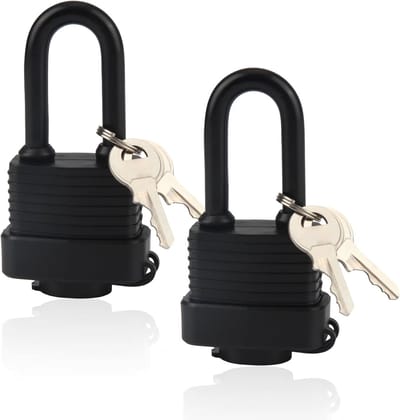 Hangslot 40 mm, 2 stuks, weerbestendig voor buitengebruik, met sleutel voor garage en hek, zwart met dubbele vergrendeling