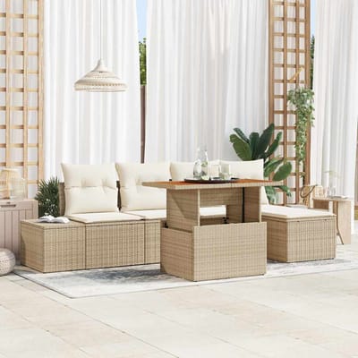 vidaXL - Tuin - Eettafel - Set - met - kussen - 6 - pcs - Beige - en - Crème