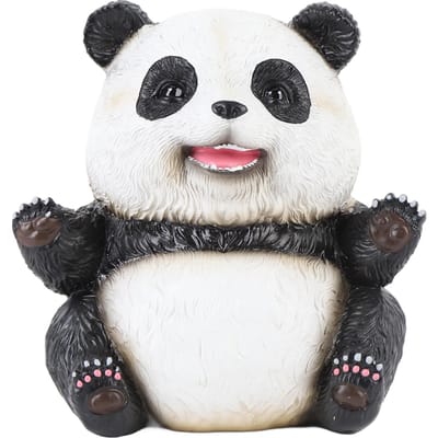 Panda Beeldje Schattig Levensecht Stevig Hars Panda Dier Figuur Ornament voor Thuis Kantoor Bureau black