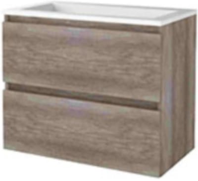 Basic-Line Start 46 Badkamermeubelset - 80 x 46 cm - Greeploos - 2 Lades - Acryl Wastafel - Zonder Kraangat - Scotch Oak