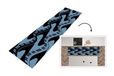 Keukenloper - Loper keuken - Patronen - Piano - Blauw - Jaren 20 - 200x50 cm - Keukenloper vinyl