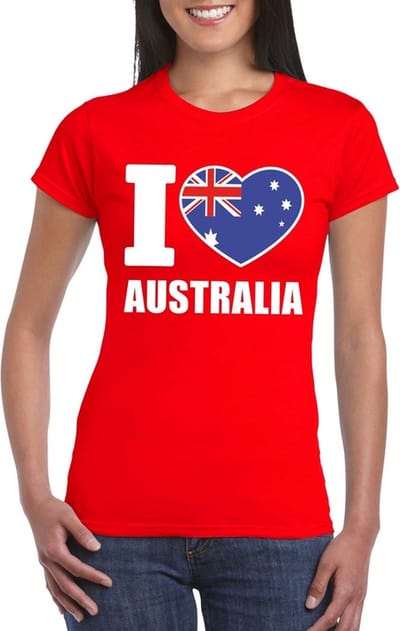 Australie supporters kleding t-shirt - voor dames - rood - met vlag kleuren print - korte mouwen S