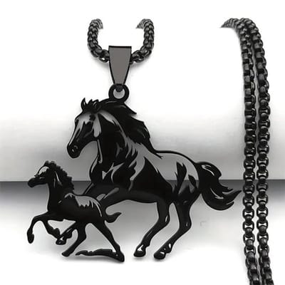 My Sweet Romance® - Paarden Ketting - Zwart - Twee Paarden