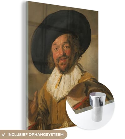 MuchoWow® Glasschilderij 120x160 cm - Schilderij acrylglas - De vrolijke drinker - Schilderij van Frans Hals - Foto op glas - Schilderijen