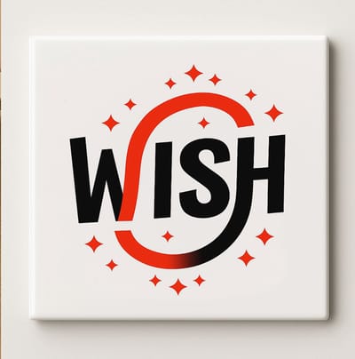Wish Keramische Tegel 15x15 cm – Modern Rood & Zwart Typografie Ontwerp – Stijlvolle Minimalistische Wanddecoratie & Perfect Cadeau voor Huis of Kantoor