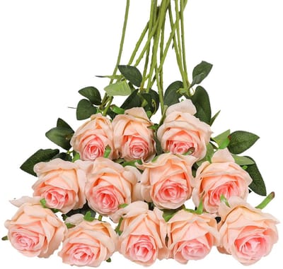 Allecto - Kunstrozen - Neprozen - Realistische bloemen voor bruiloften - Champagne-roze - Decoratie voor huis en tuin - Bruiloftscadeau